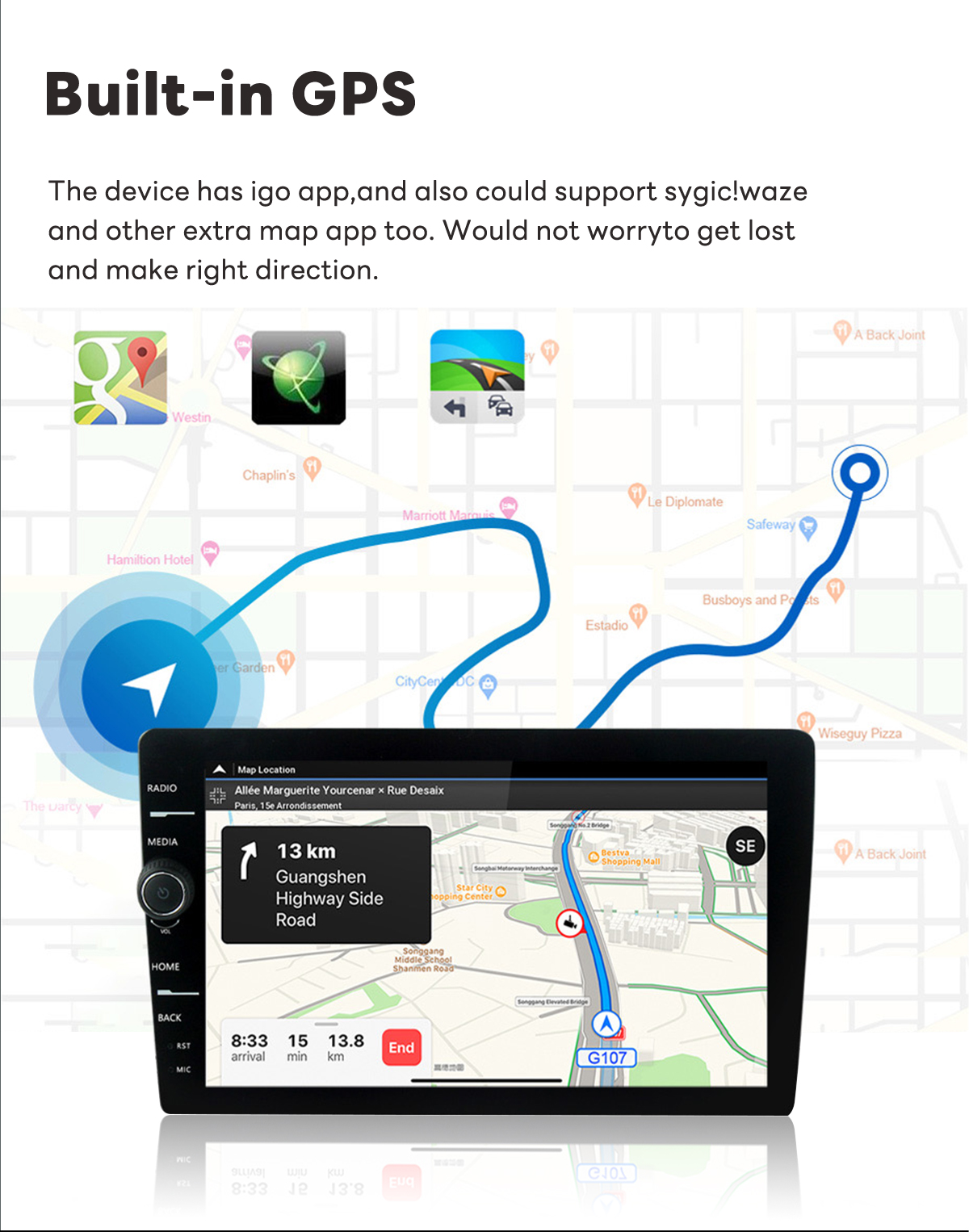 9 inch Car GPS Stereo Player with DSP 36 EQ Adjustment and Wired Carplay Android Auto