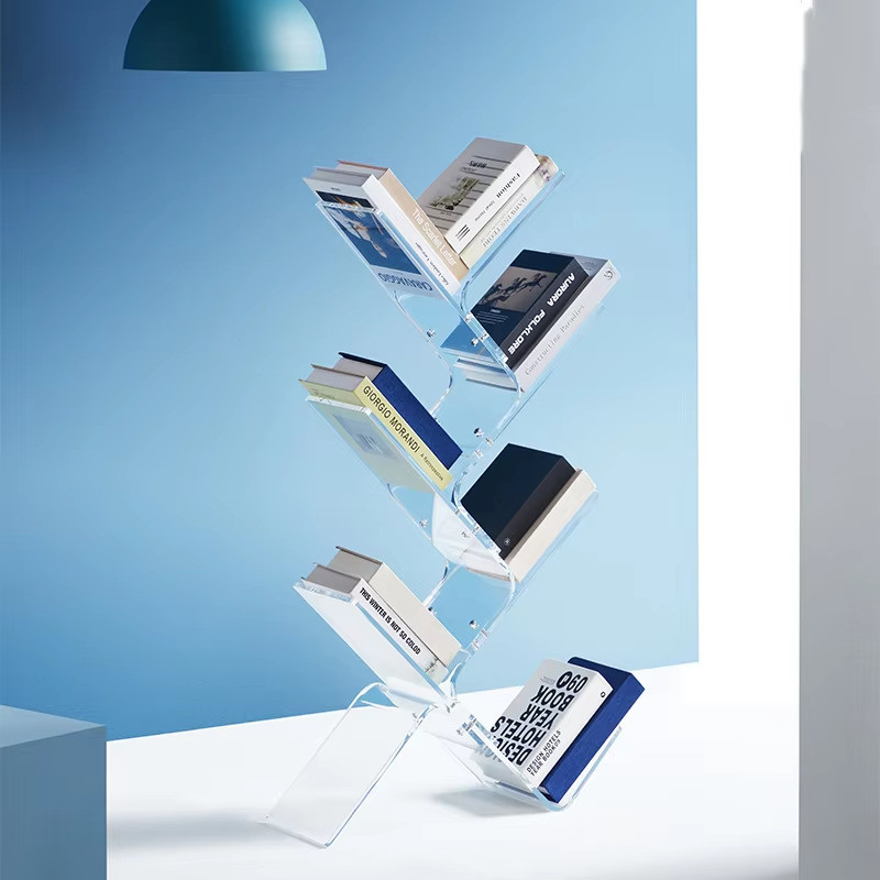Customized 4 Tier Tree Shape Acrylic Book Display Shelf Organizer For Home Decor
