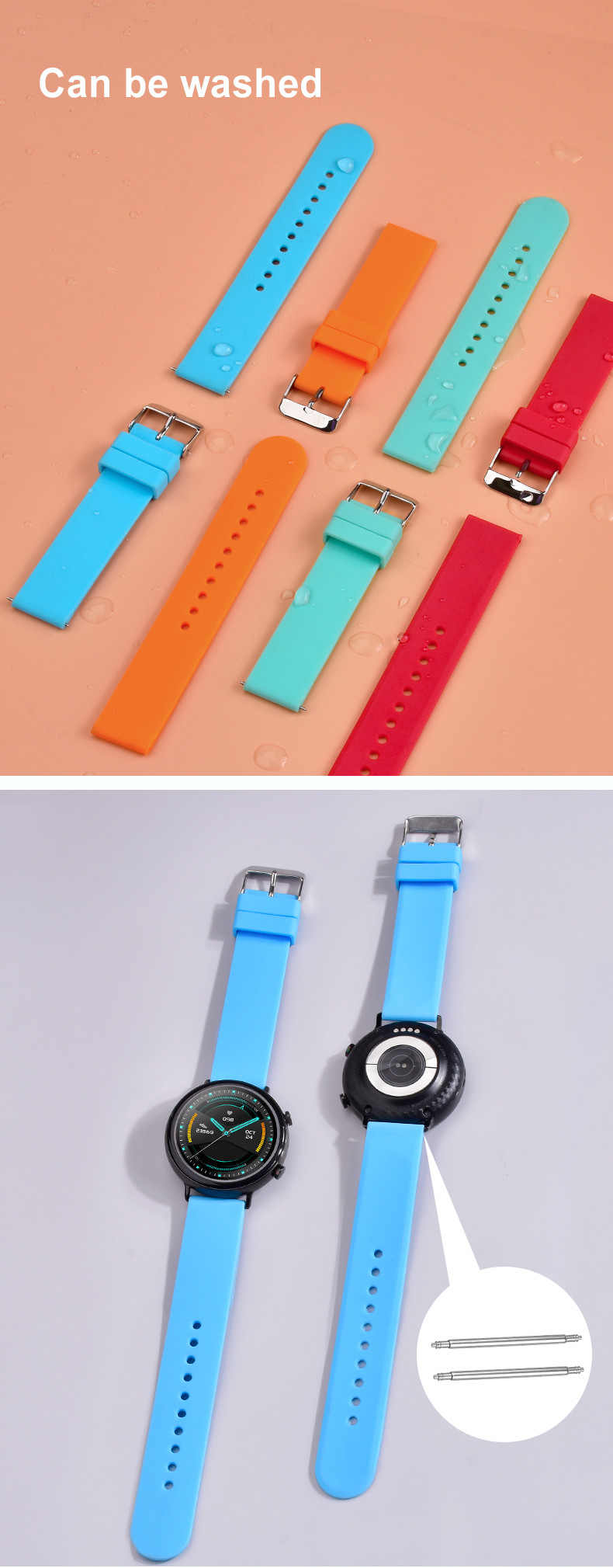 20mm TPU Watch Band , SHX Rubber Wrist Watch Straps Red Color