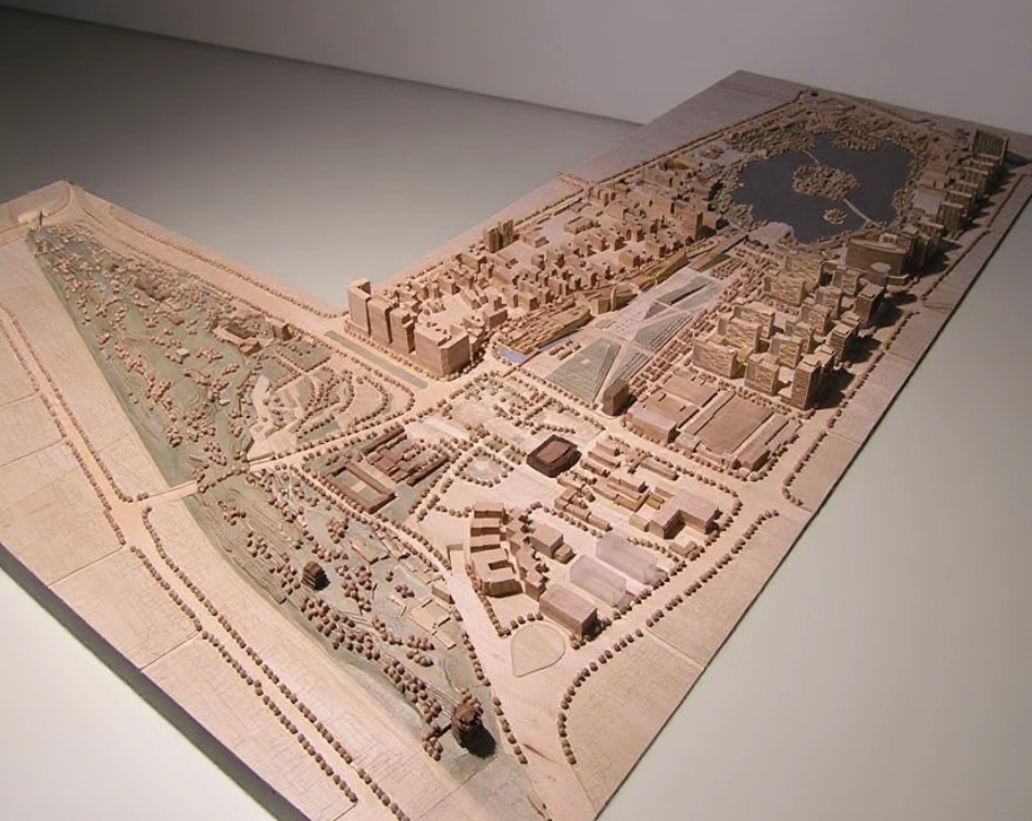 Architectural Model of a Modern Urban Complex with Illuminated Buildings and