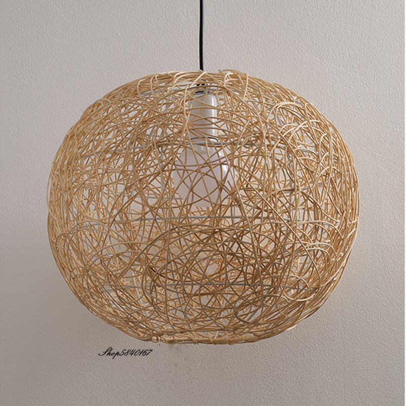 Vintage Rattan Lamp Pendant Lights Farmhouse Style Handmade Restaurant Round Ball Chandelier(WH-WP-50)