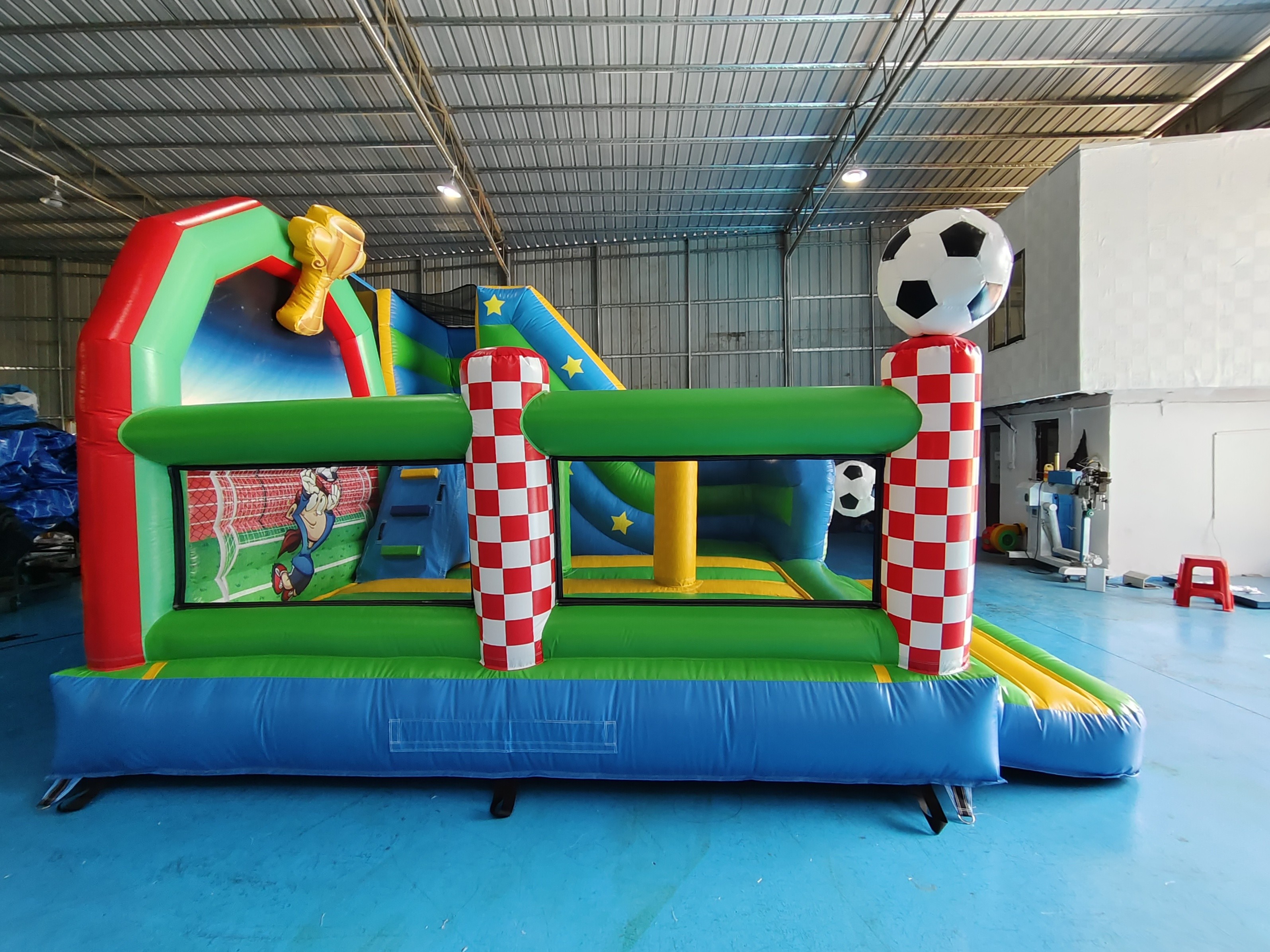 Kids PVC Inflatable Bouncer Combo With Slide Soccer Theme Castle Playground