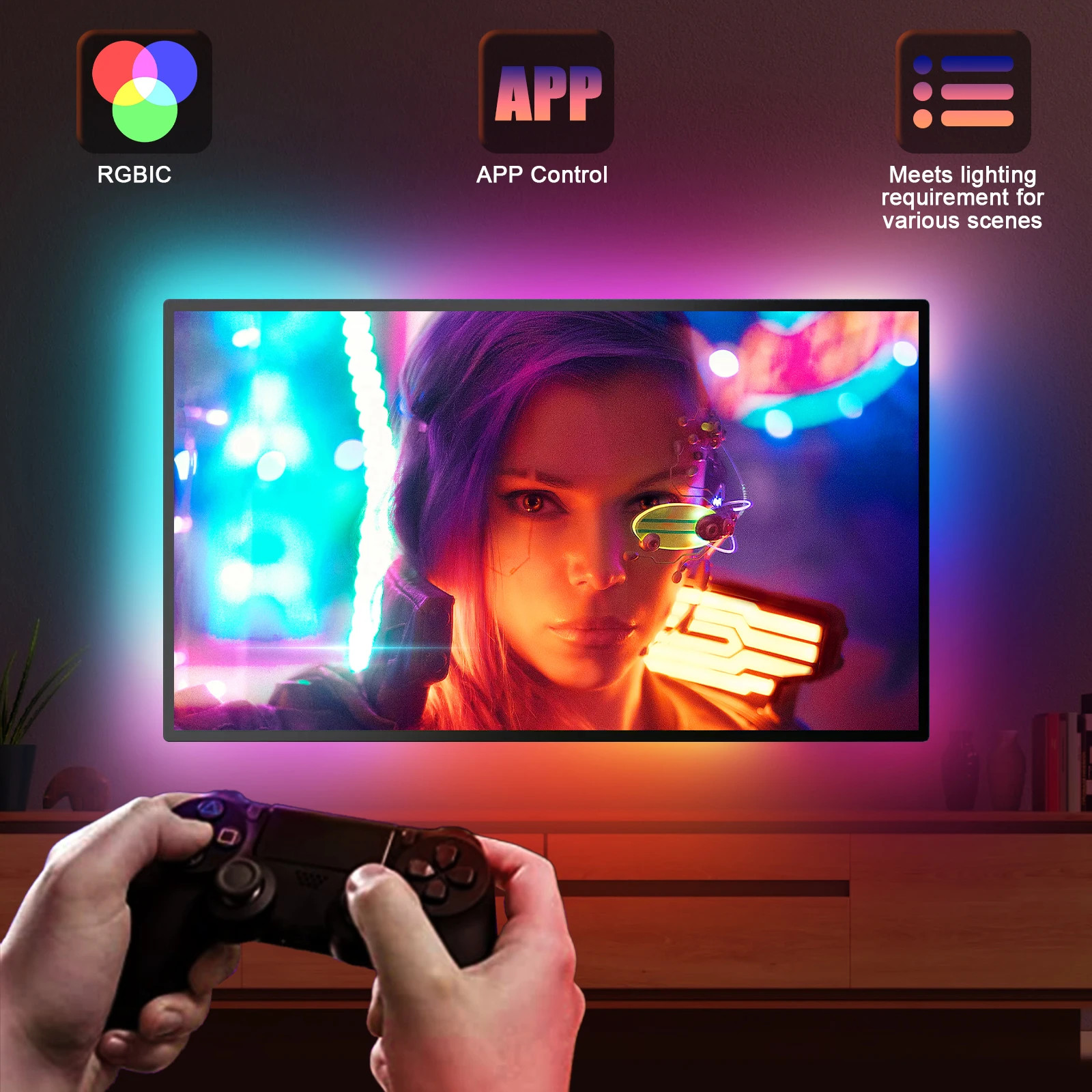 40" - 50" 2.8m LED Backlights TV Strip Lights With HDMI 2.0 Sync Box Sync With TV And Music 4K HDR Support HDMI Strip