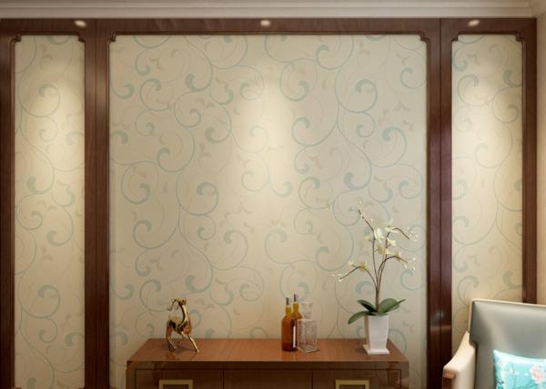 Embossed Vinyl Interior Decorating Wallpaper , Silver and Green Contemporary