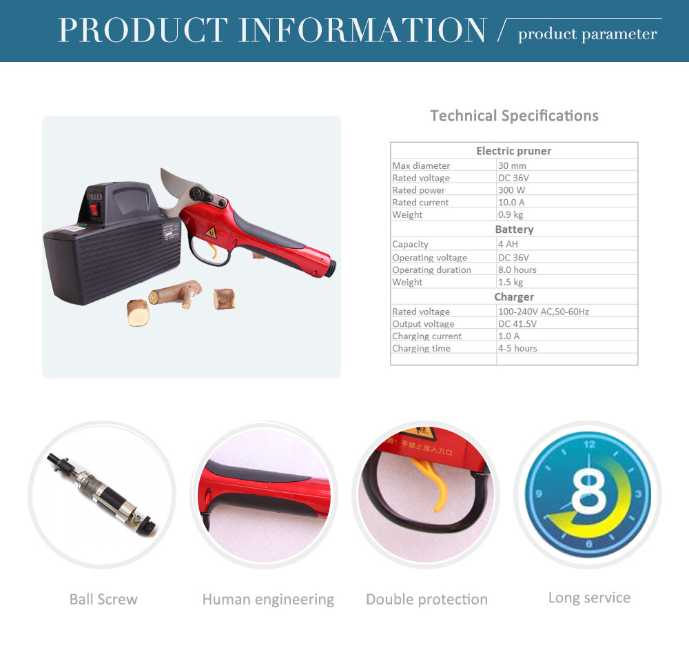 Swansoft 36V Rechargeable Electric Fruit Gardening Pruning Shears 3.0CM Electric Bypass Pruner