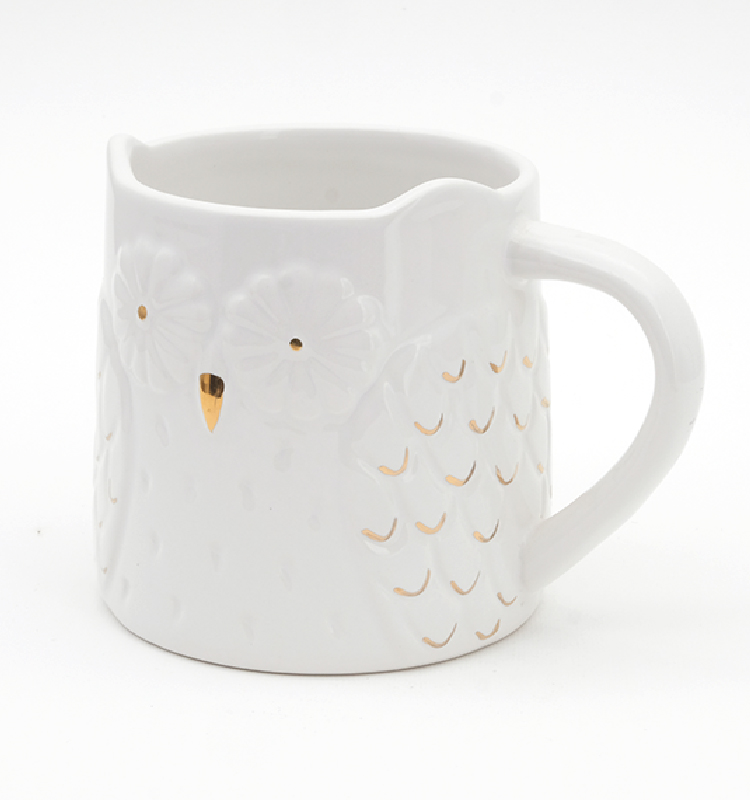 Custom Design White 16oz 3d Hand Paint Earthenware Owl Mug Ceramic Coffee