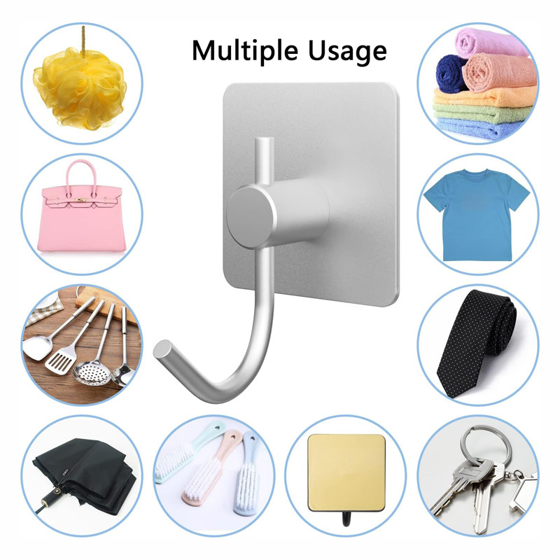 Waterproof Adhesive Wall Hooks Aluminum Towel Hooks for Kitchen and Bathroom