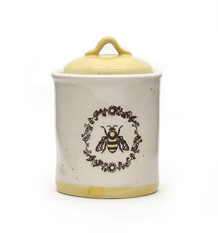 Pottery Creamer And Sugar Set 3D Bees Silk Printed Sugar With Ceramic Lid Everyday