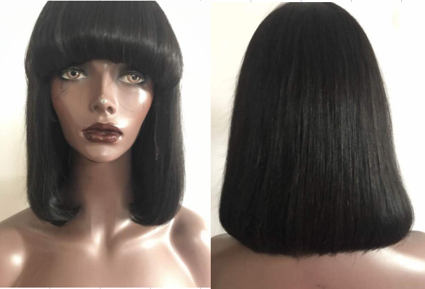 10" Double Drawn Curly Hair , Medium Brown Full Lace Human Hair Wigs