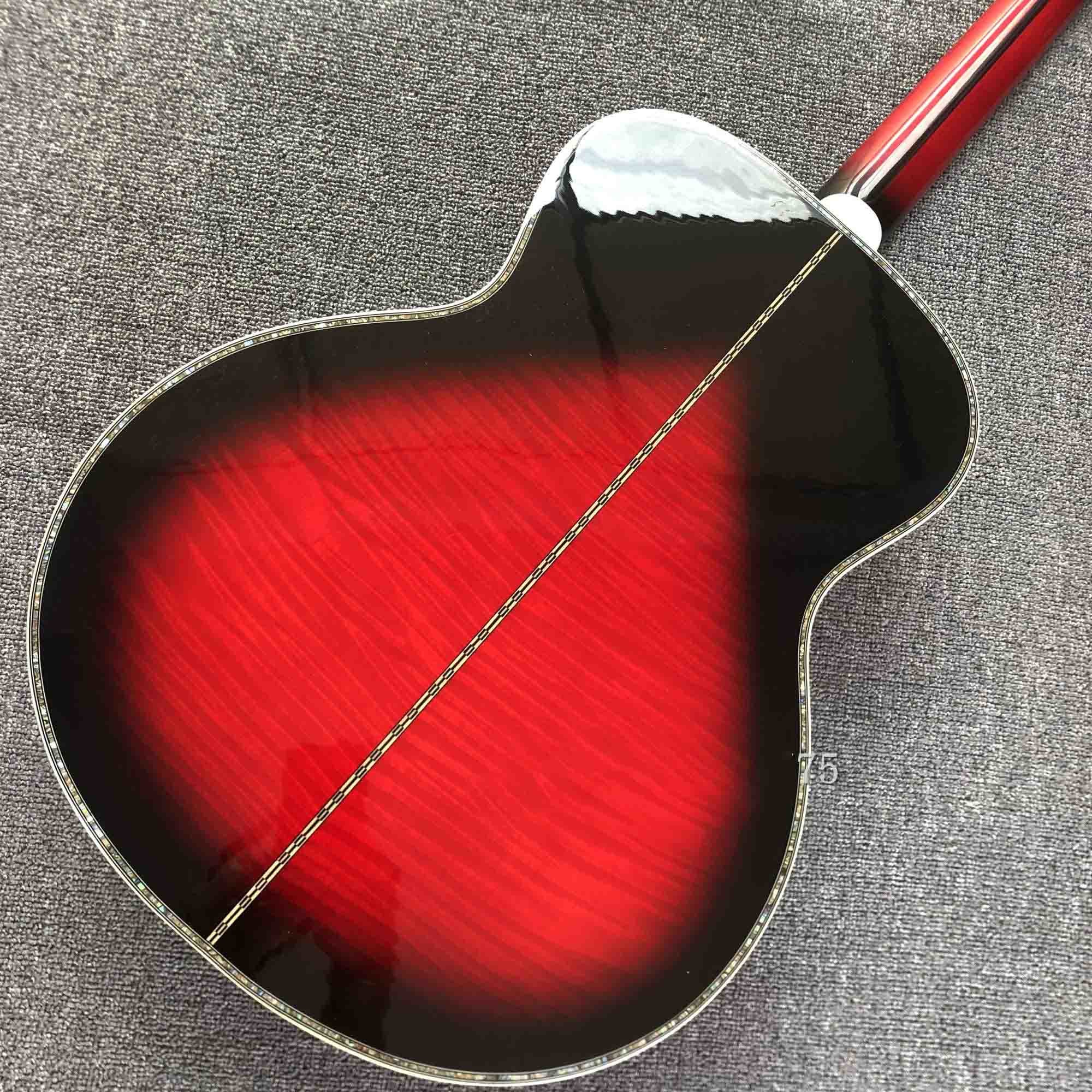 Custom Solid Spruce Top Ebony Fingerboard Real Abalone Shell Binding Inlay 40 Inches Flamed Maple B side Acoustic Guitar