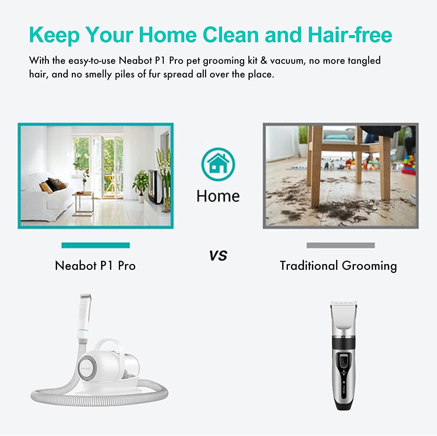 Grooming Tools Pet Hair Professional Grooming Vacuum with 5 Tools and 1.3m Power Cord