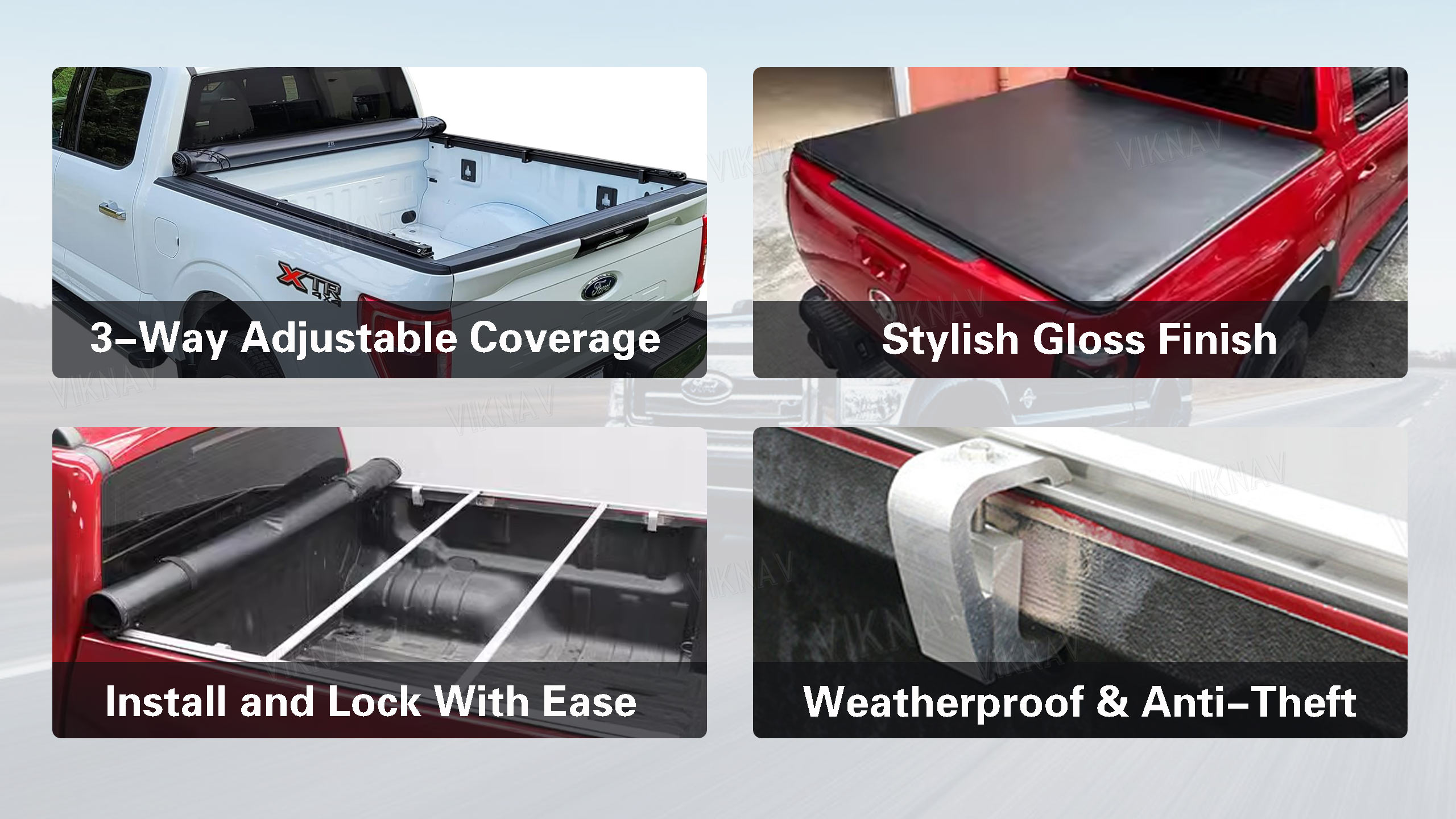 24oz Heavy Duty Ford F150 Truck Bed Replacement Tonneau Cover LED DRL