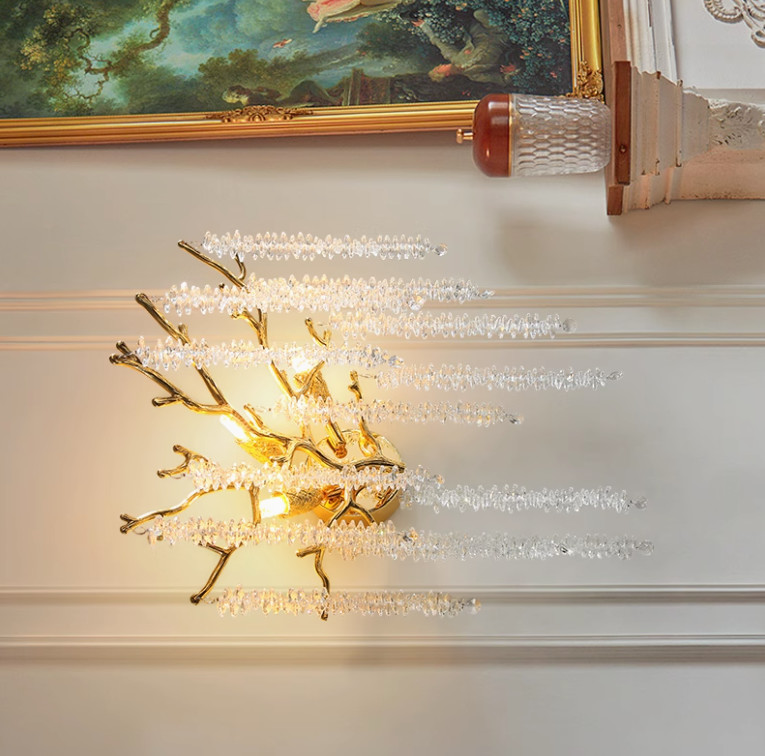Post-modern light luxury personality villa model room living room dining room bedroom lamp creative tassel branch crystal chandelier