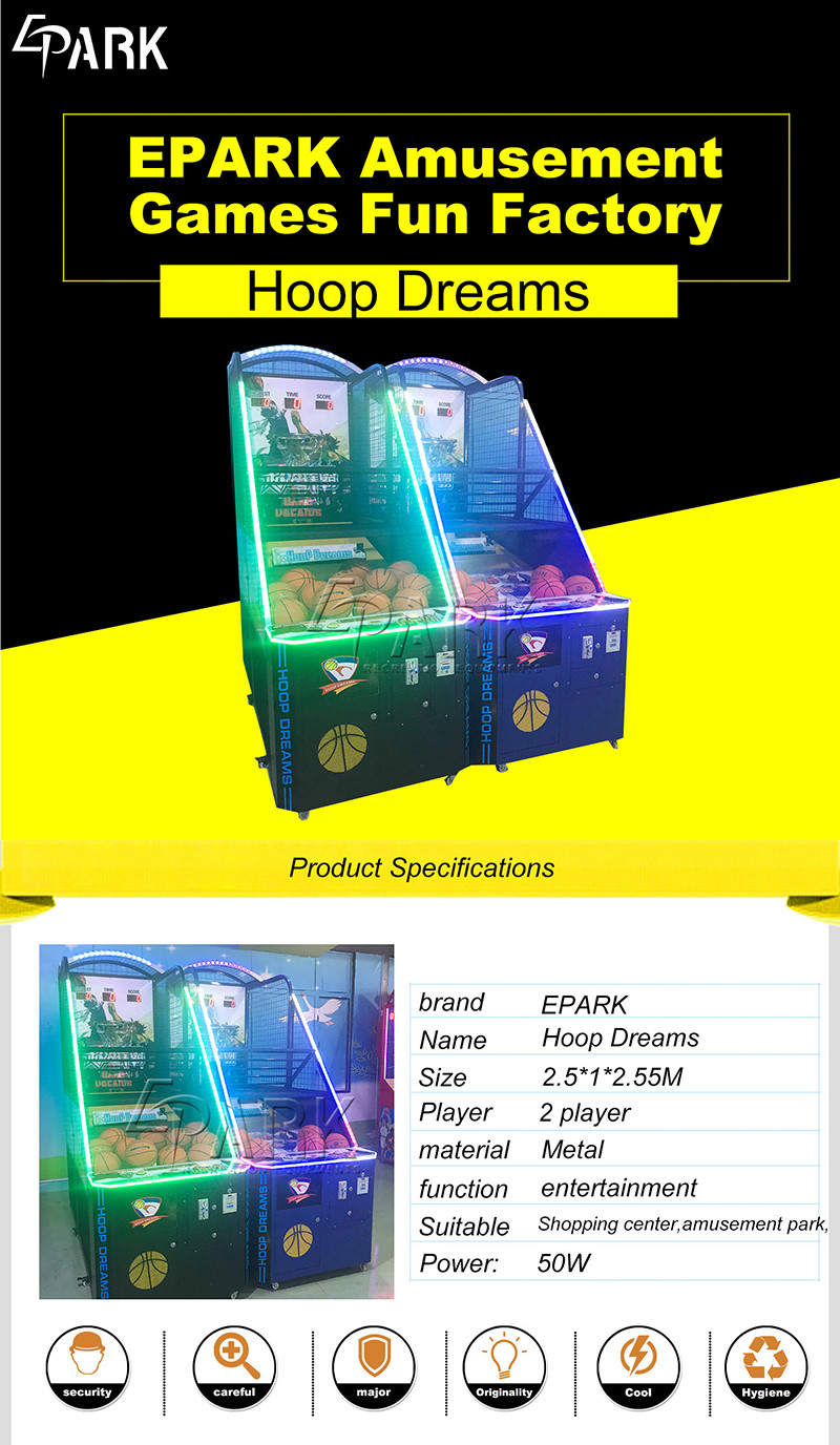 Coin Operated Arcade Basketball Game Machine or 1 to 2 Player 100W