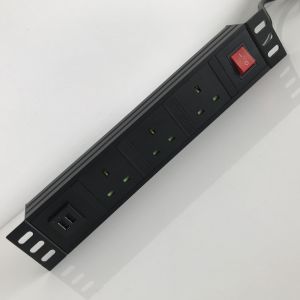 2M Cord Smart Power Strip With USB Port 3 Outlet Metal Shell UK Type G