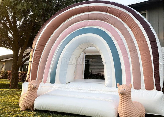 Home Baby Jumping Castle Inflatable Pastel Rainbow Boho Bounce House For Party Rental