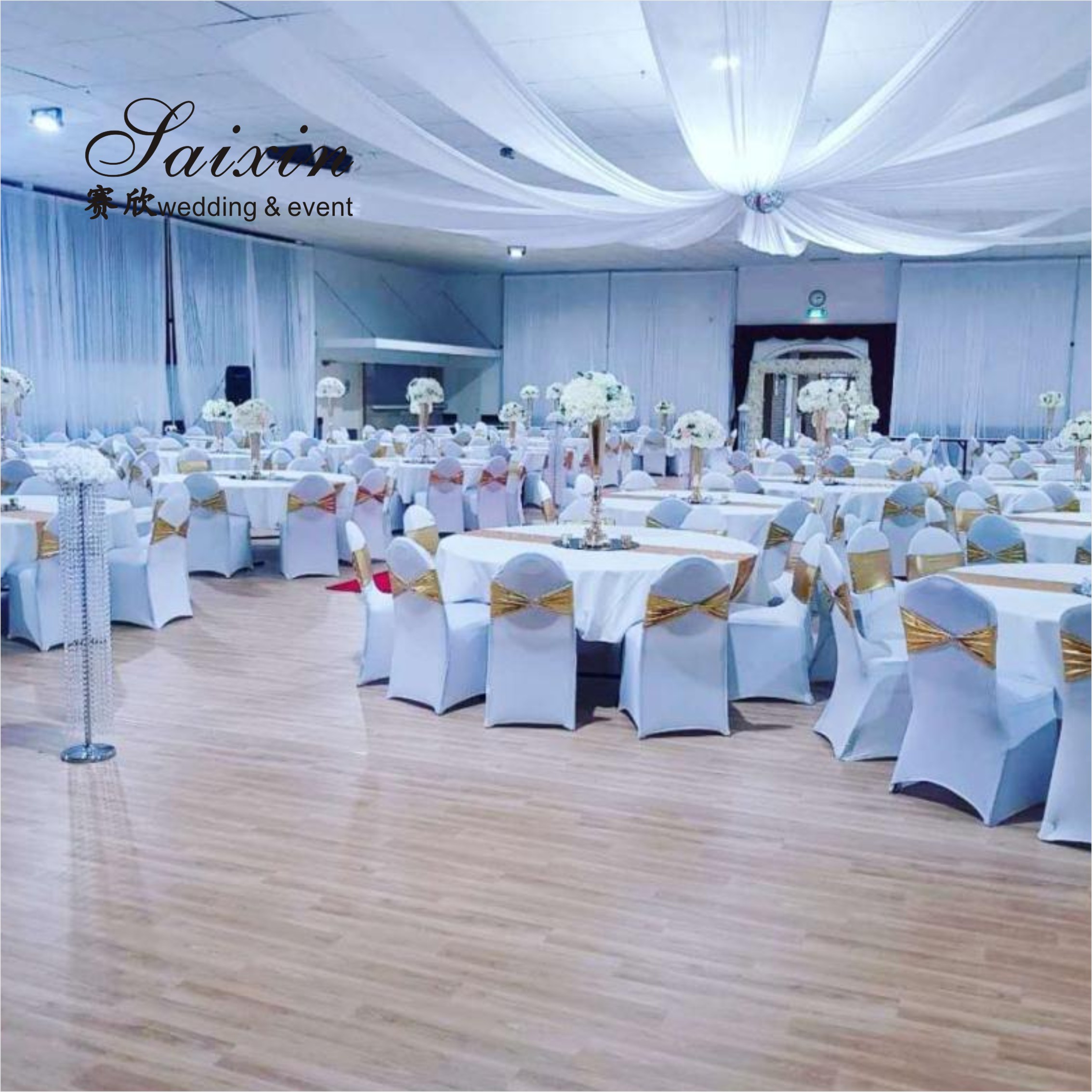SX-387 Beautiful Wedding Stage Decorative White Drapery Hanging Ceiling Drapes