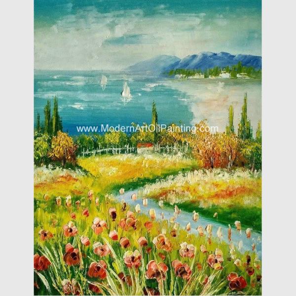 Framed Palette Knife Oil Paintings , Seascape Oil Paintings For Modern