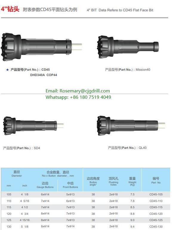 4inch Series DTH Bits for Rocking Drilling / Mining / Blast Drilling SD4 / Ql40 / Mission40 / Cop44 / DHD340