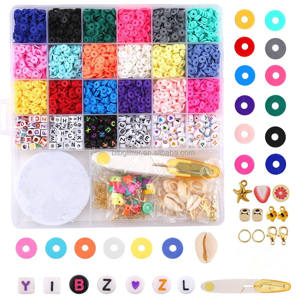 Polymer Clay Beads Flat Round in Round Shape for DIY Jewelry Making Kit Handmade Loops Bracelets Necklace Earring