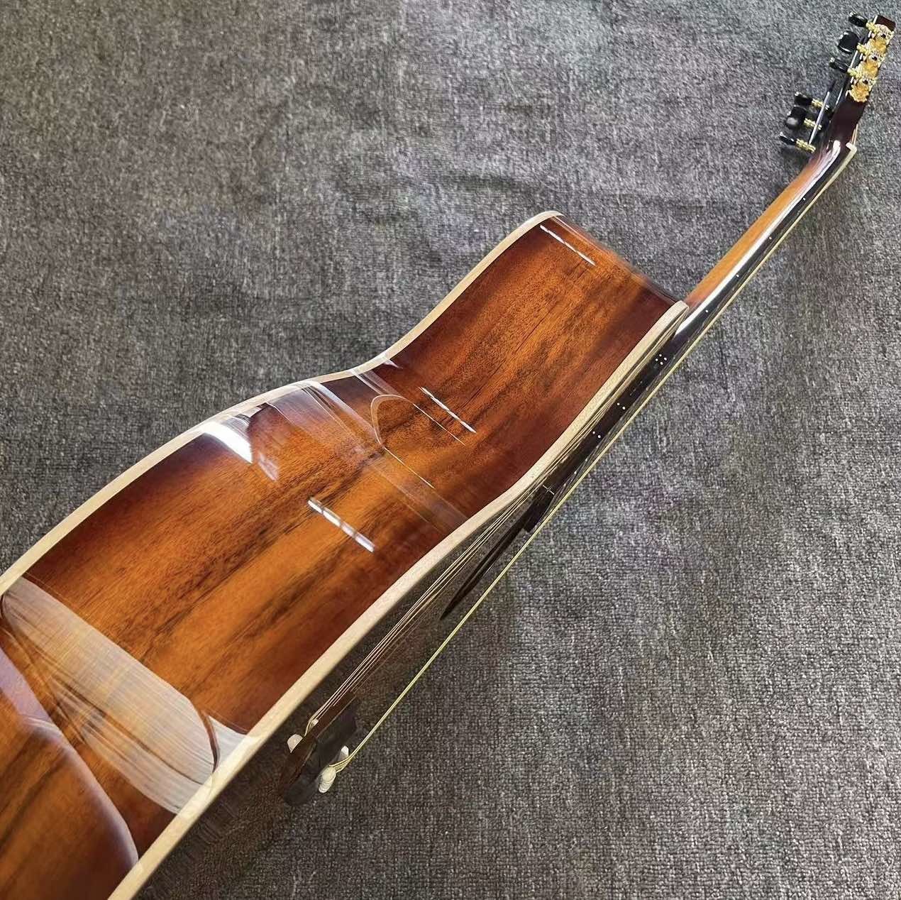 Custom 6 Strings KOA Wood Taylor Style Acoustic Guitar Glossing Finish Body Matt Neck Open Tuner