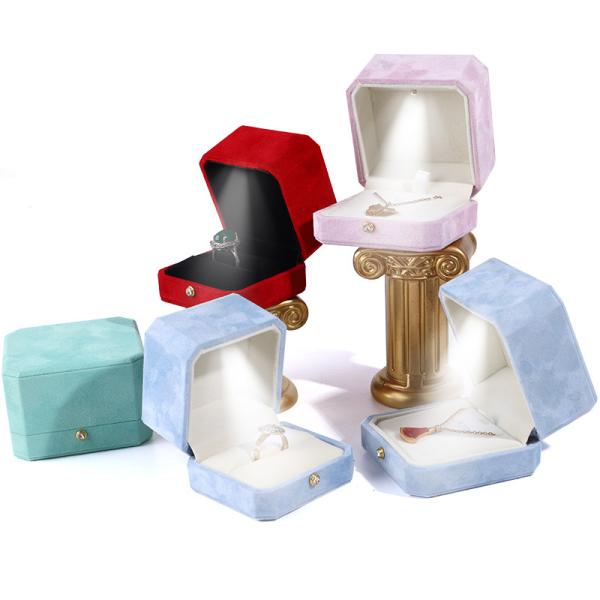 Customer's Logo Blue Octagonal Flannel Gold Buckle Jewelry Box for LED Jewelry