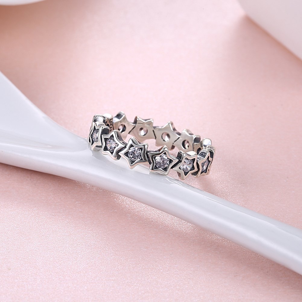 925 Sterling Silver Rings Paved Cubic Zircon Star Finger Ring For Women Silver Jewelry Mother'S Day Gift