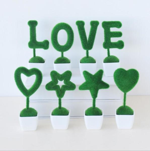 Love decoration Green artificial plant letter decor love/heart/star design table