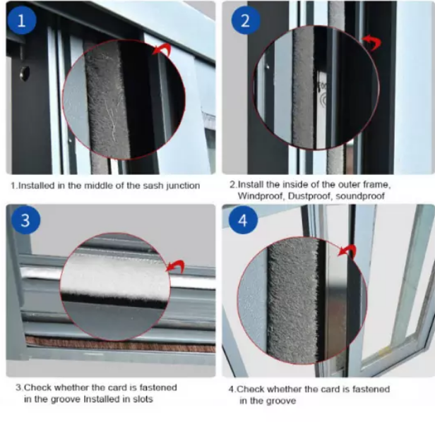 ABM Soft pile weather strip with double side 3M tape for window and door