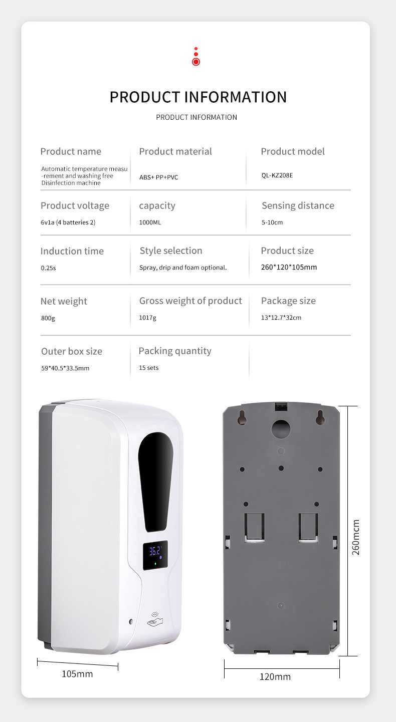 Automatic Sensor ABS PP PC Automatic Soap Dispenser 1000ml For Hand Sanitizer