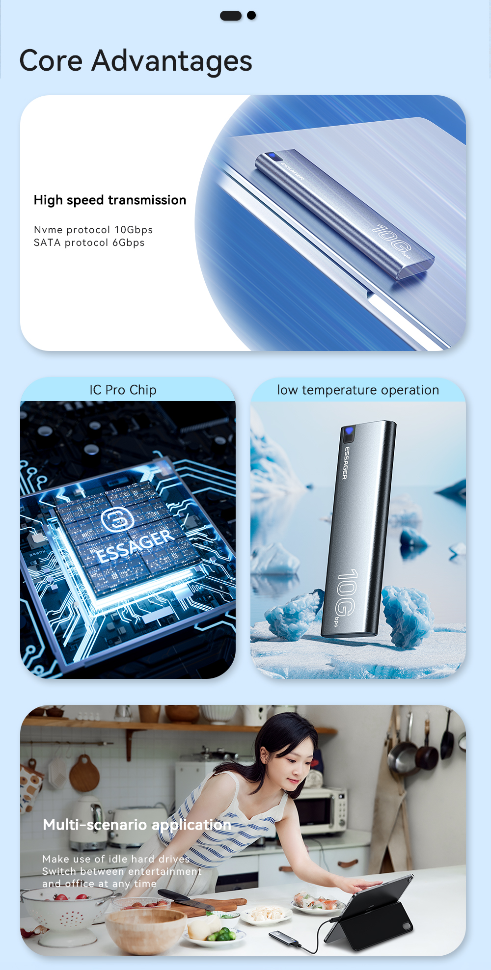 USB 3.1 Type C Hard Drive Enclosure Support M.2 SATA M.2 NVME PCIe