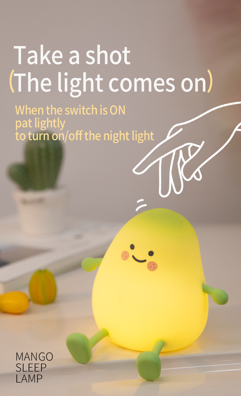 Mango Fruit Night Light USB Rechargeable Dimming Touch Silicone Table Lamp LED Bedside Decoration Gift Kids Bedroom Lamp