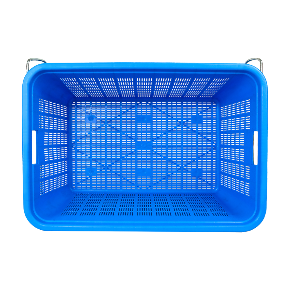 Customized Color Mesh Style Plastic Logistic Distribution Basket with Side Metal Handle