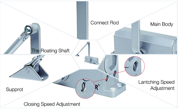 Automatic Adjusting Spring Loaded Door Closer 60KG 180° Max Opening Angle