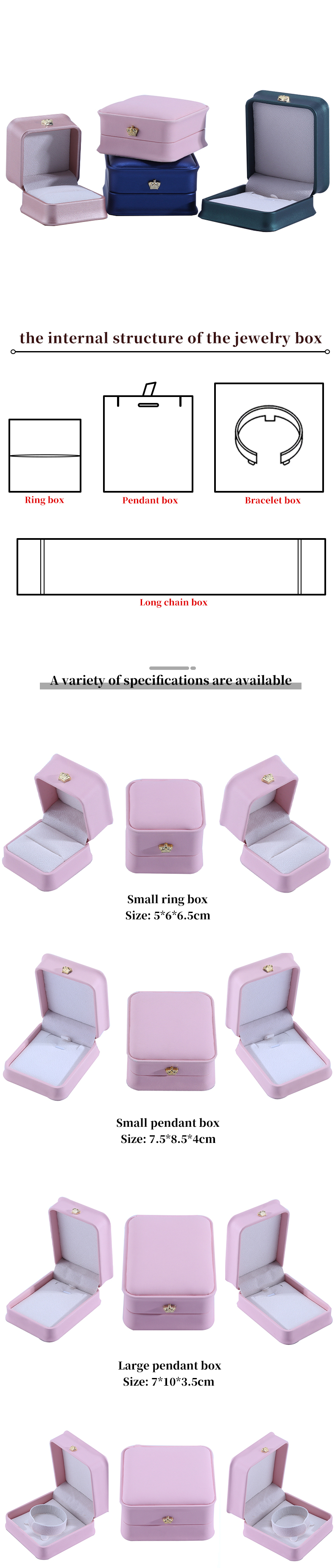 Square Shape Handmade Crown Design Luxury PU Leather Jewelry Box for Rings and Necklaces
