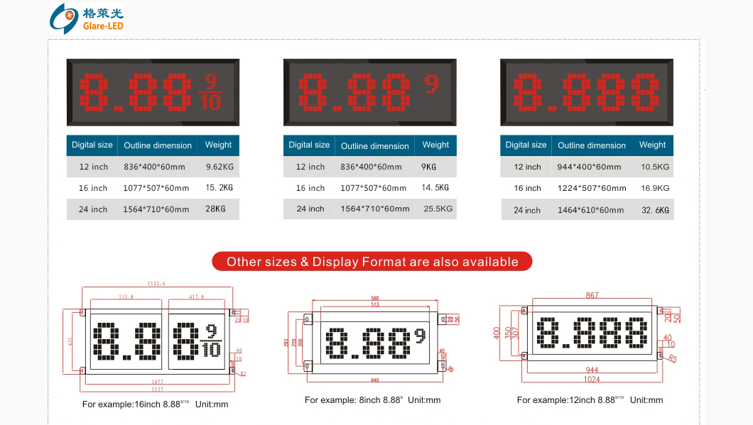 8.88 10 Inch 12 Inch 16 Inch Digital Petrol Station Sign Board Automatic Brightness