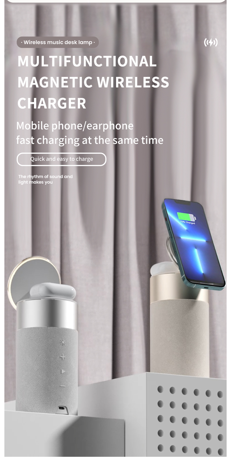 Short Circuit Protection 3 In 1 Multi-Function Magnetic 15W Wireless Charger With Speaker