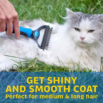 Cat Dog Pet Shedding Dematting Deshedding Comb Brush Long Handle Stainless Steel