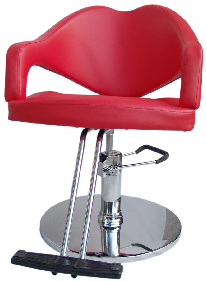 Red Salon Hair Styling Chairs Round Base 36" Height With Hydraulic Pump