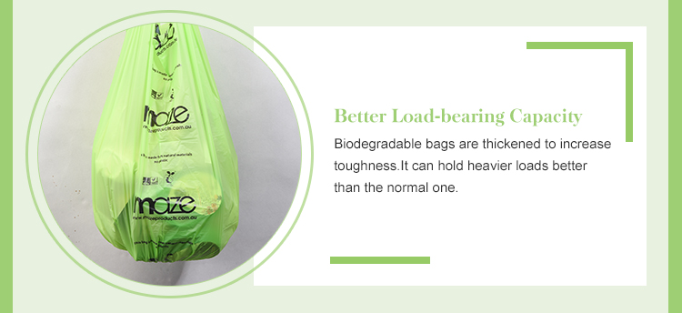 Green Garbage Bags made from Modified Corn Starch for Domestic Flat top T-shirt Roll