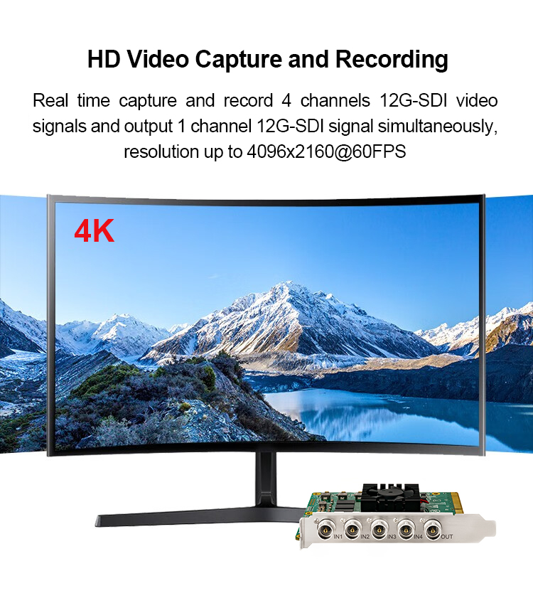 4Kp60 Live Streaming Capture Card With 4 Channels 12G-SDI Input And 1 Ch 12G-SDI Output