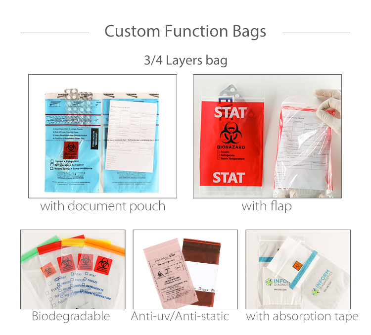 YTBagmart Plastic k Kangaroo Pouch Bags Lab Hospital Medical Biodegradable Biohazard Specimen Bag