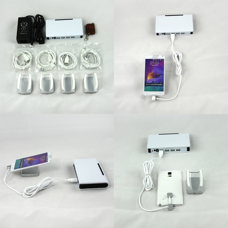 Hot sale rechargeable multiport 4 ports security alarm and charging display device