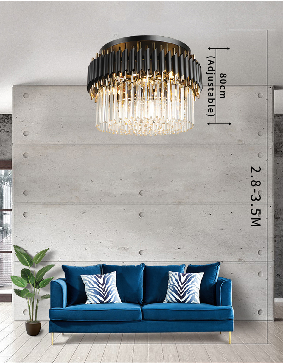 Round Kitchen Crystal Ceiling Chandelier Black Ceiling Lights(WH-CA-60)
