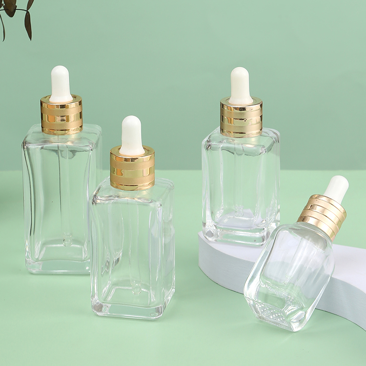 Square Shape Black White Color Perfume Glass Bottles With Metal Silver Dropper and Customized Logo Printing 10ml 15ml 30ml 50ml