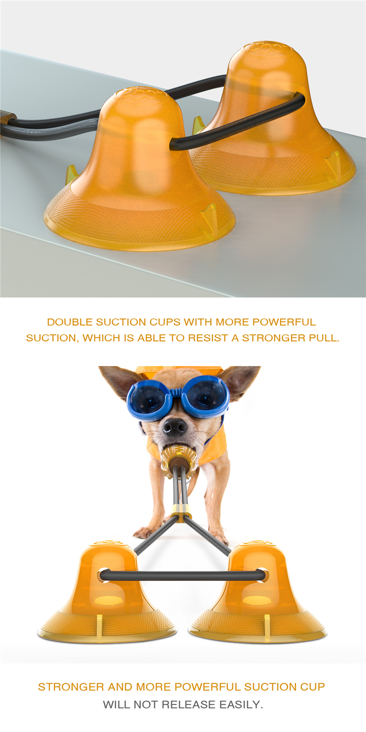 Indestructible Rubber Dog Treat Ball Bite-resistant Double Sucker Chew Toy Dog Pet Toys With 2 Suction Cup Rope
