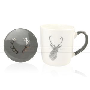 White Gold Elk Personalized Ceramic Mugs Environmental Protection Packing