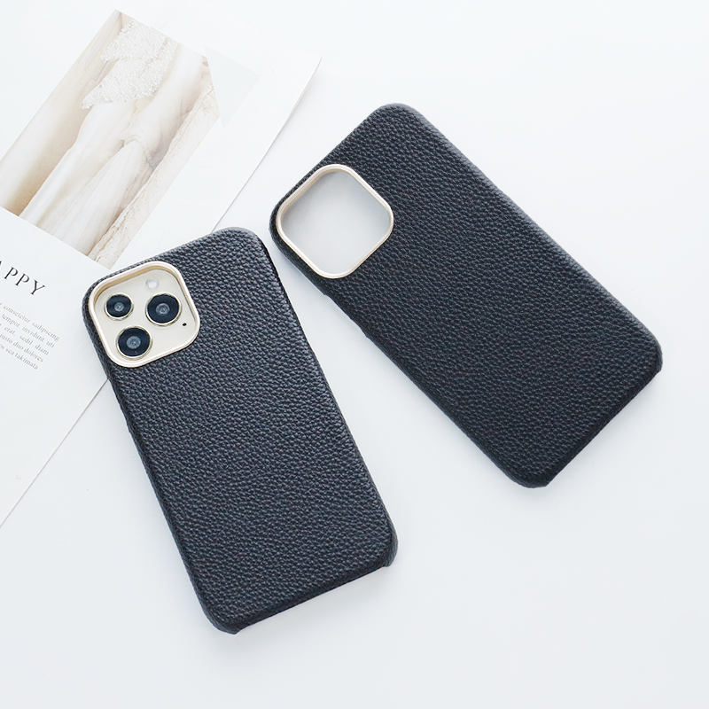 Customize Pebble Genuine Leather Cover for iPhone 13 14 Protecting Camera Phone Case