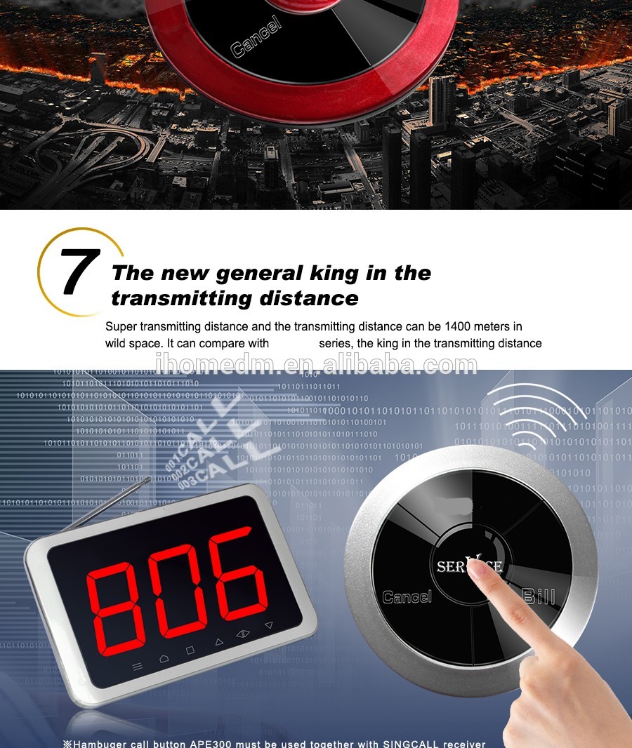 High Quality Wireless Modern Service Equipment Buzzer For Casual Fine Dining