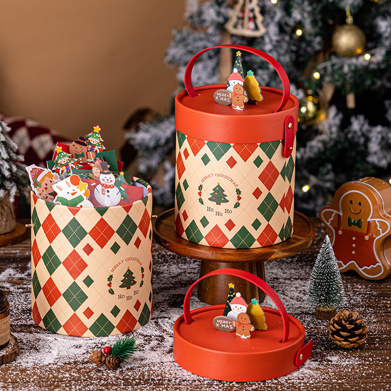 Custom Creative Cylinder Paper Round Christmas Gift Boxes Packaging Tube with Handle